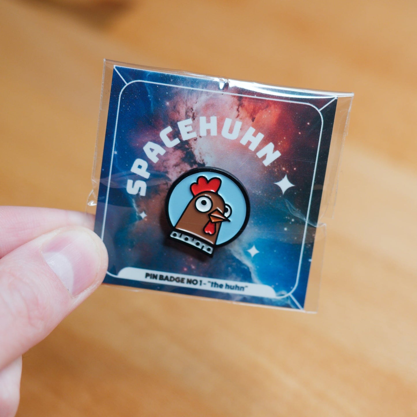 Spacehuhn Enamel Pin with packaging